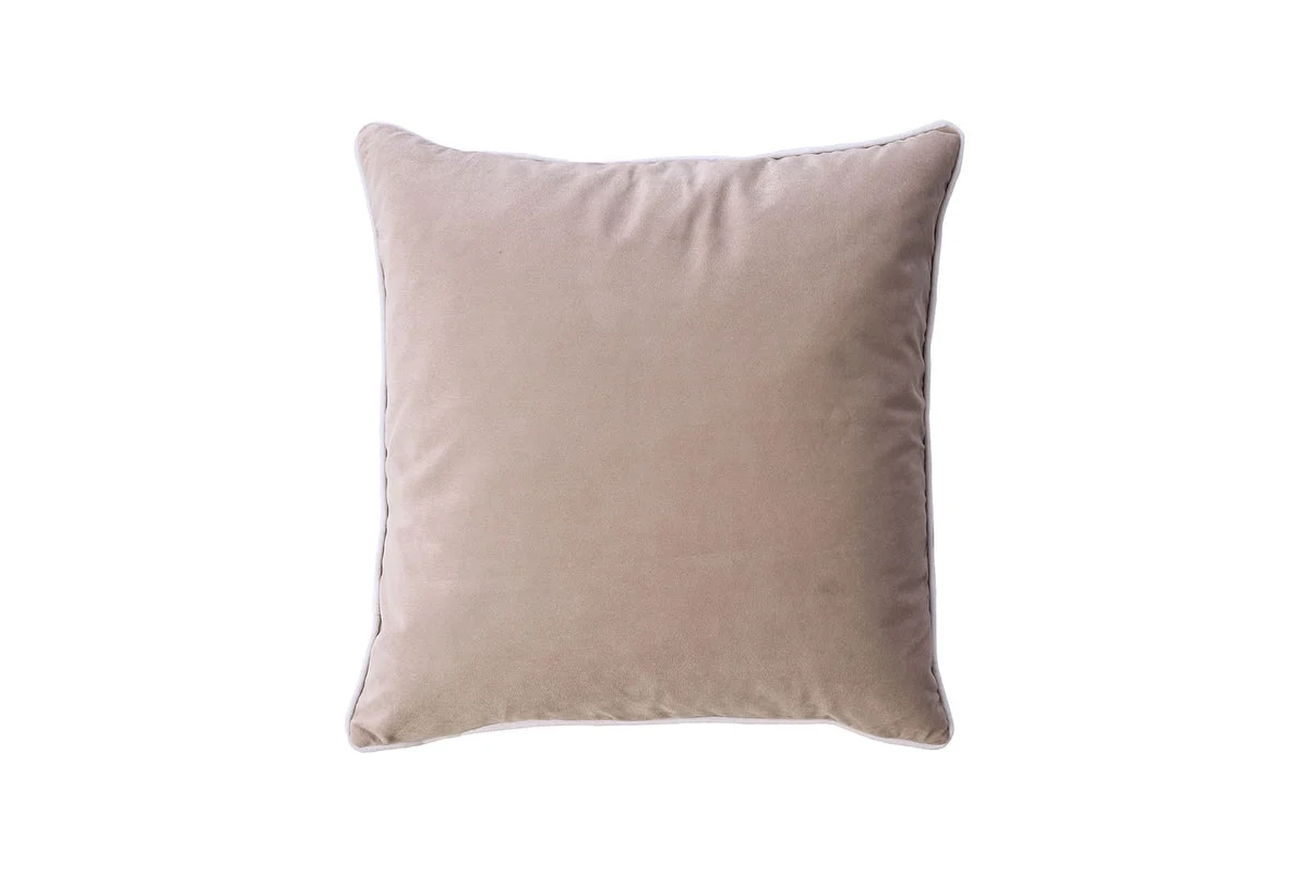 Benzara Square Shape Polyester Velvet Throw Pillow with Zipper, Set of 2, Beige