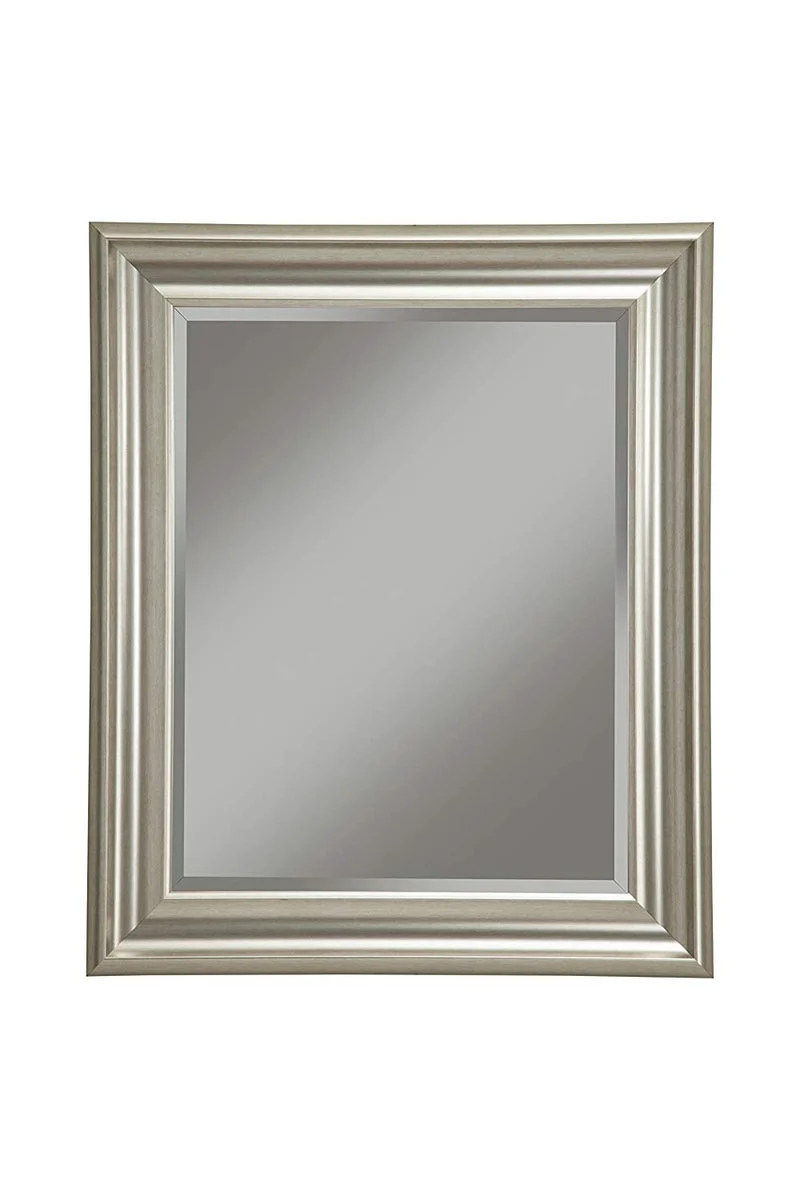 Benzara Polystyrene Framed Wall Mirror with Beveled Glass, Champagne Silver