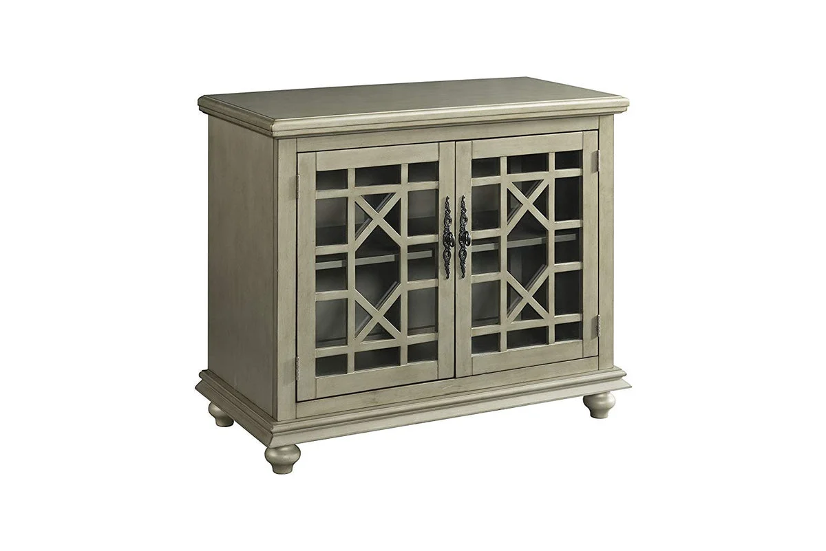 Benzara Wooden TV Stand with Bun Feet, Antique Silver