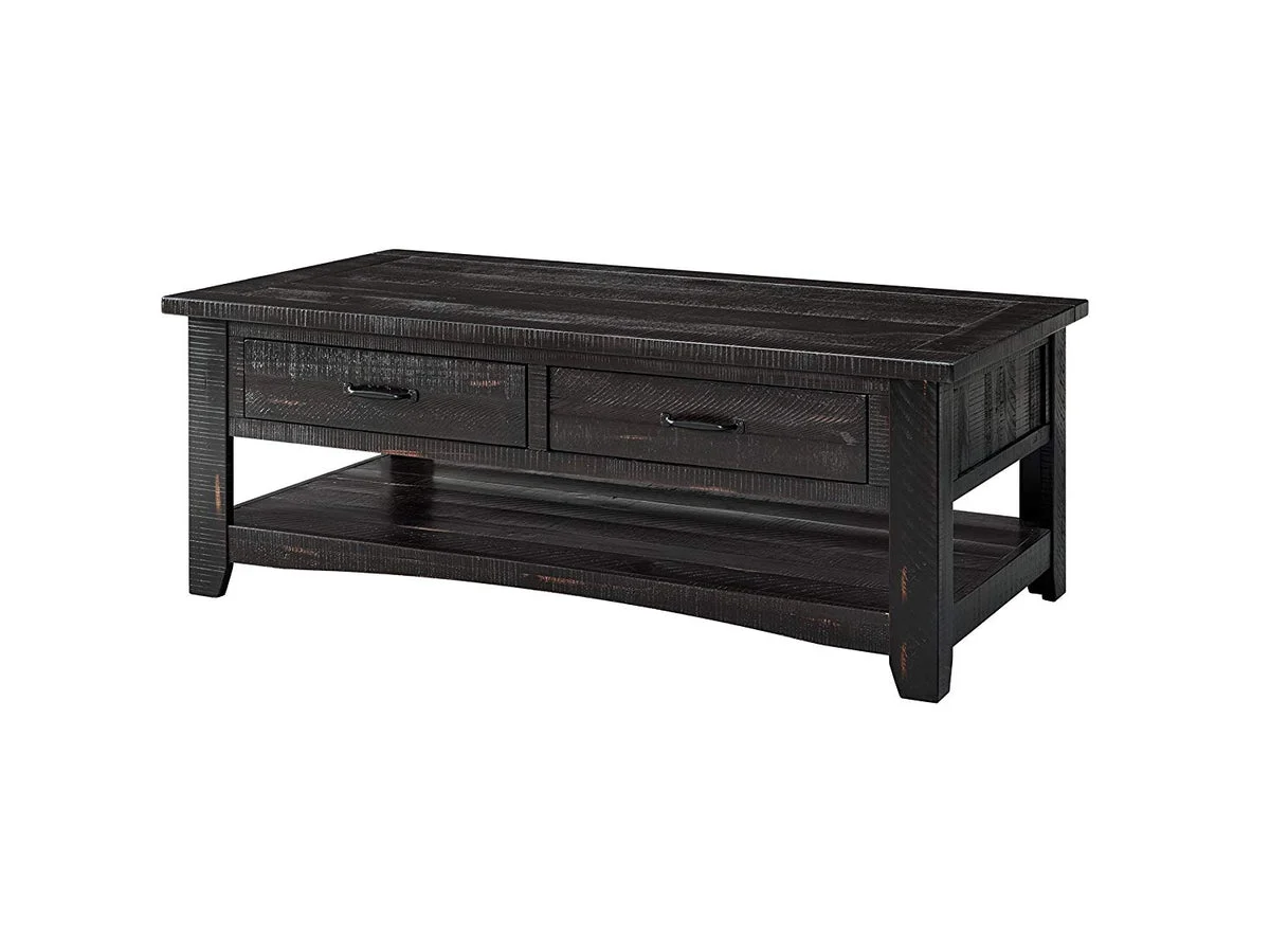 Benzara Wooden Coffee Table with 2 Drawers, Antique Black
