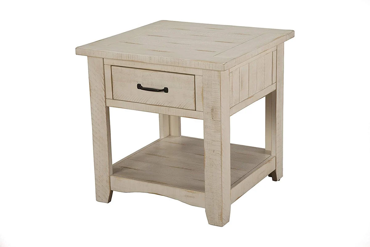 Benzara Wooden End Table with 1 Drawer & 1 Shelf, Antique White