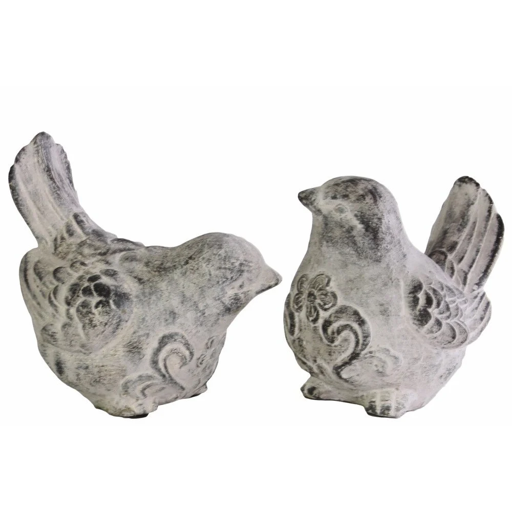 Benzara Cemented Bird Figurine with Swirl Pattern, Gray, Assortment of 2