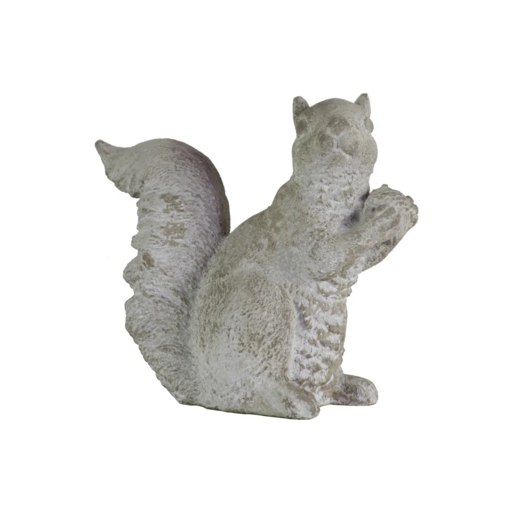 Benzara Cemented Squirrel Figurine with Hand Over Hand, Large, Washed Gray