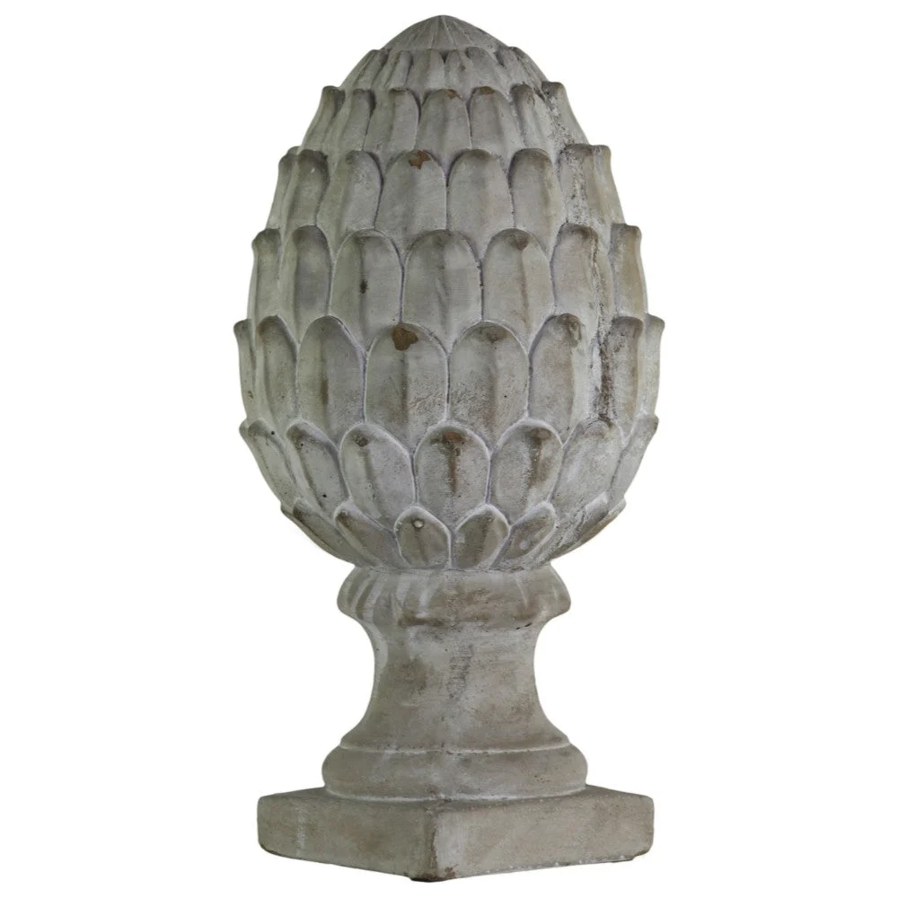 Benzara Cemented Artichoke Figurine on Base, Large, Washed Gray