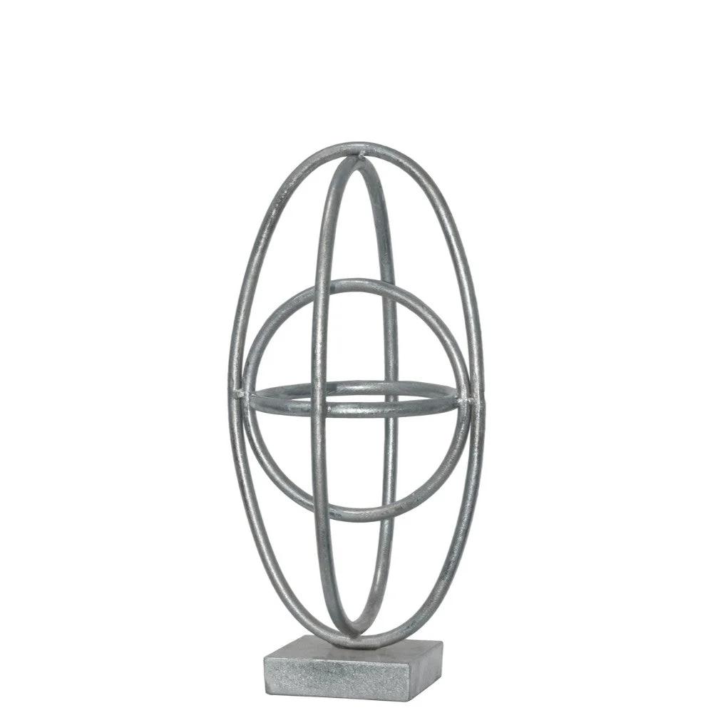 Benzara Four Interconnected Metal Orb on Square Base, Small, Silver