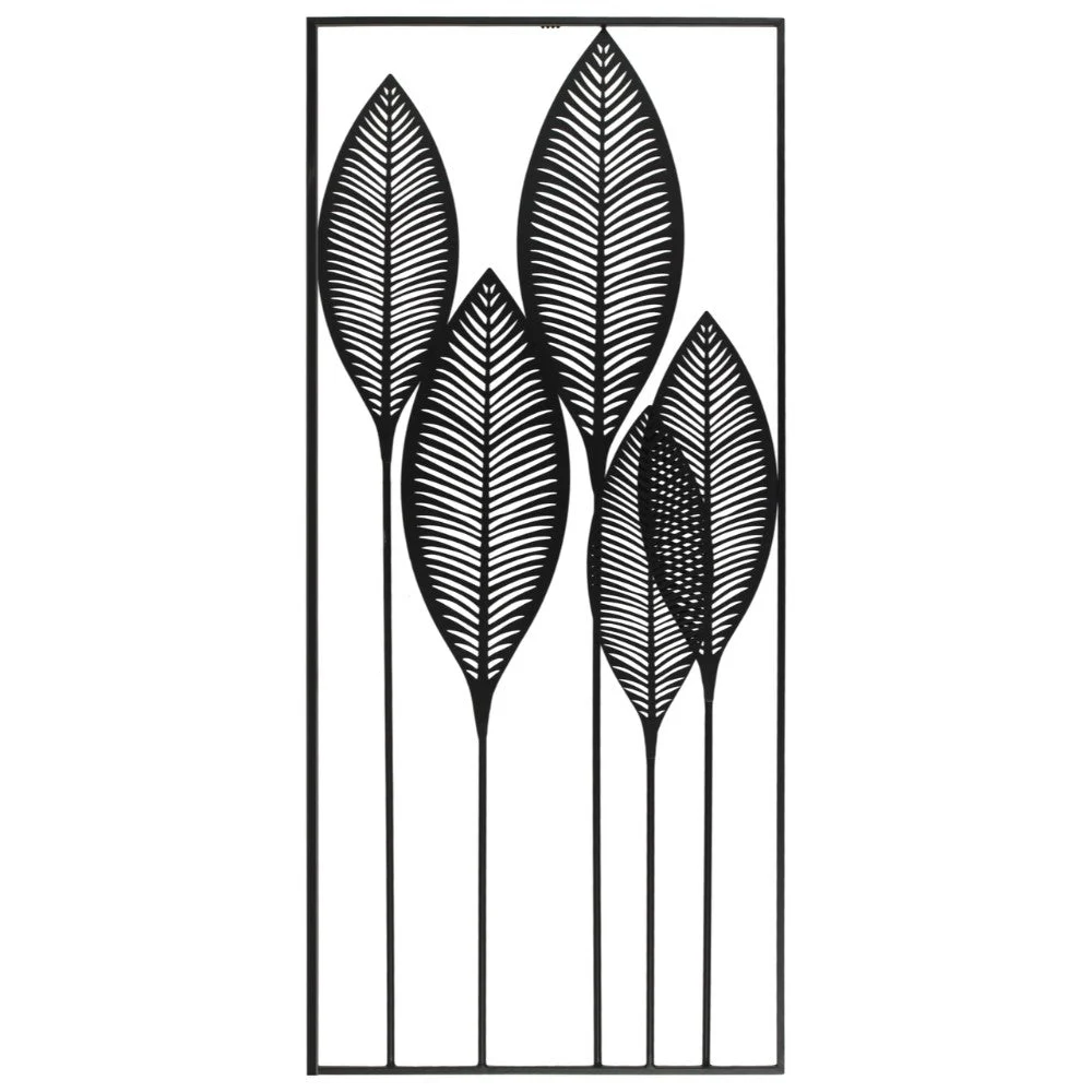 Benzara Metal Veined Leaves Wall Decor in Portrait Orientation, Black