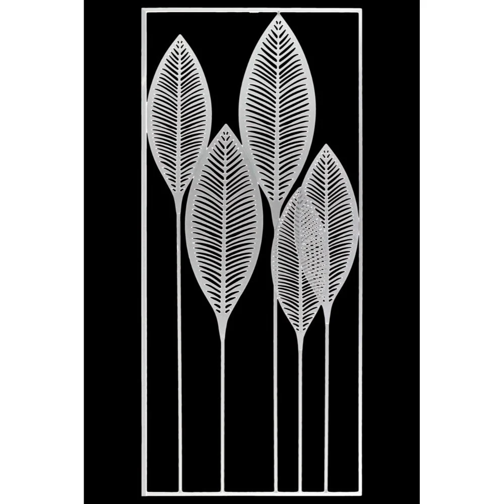 Benzara Metal Veined Leaves Wall Decor in Portrait Orientation, White