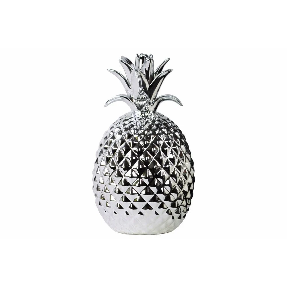 Benzara Porcelain Pineapple Figurine, Large, Silver
