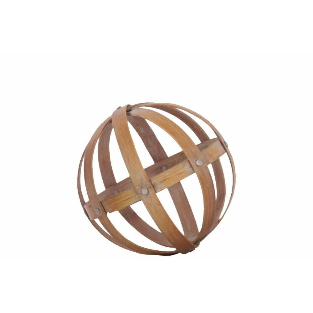 Benzara BamBoo Orb Dyson Sphere with 5 Circular Rings, Medium, Natural Brown