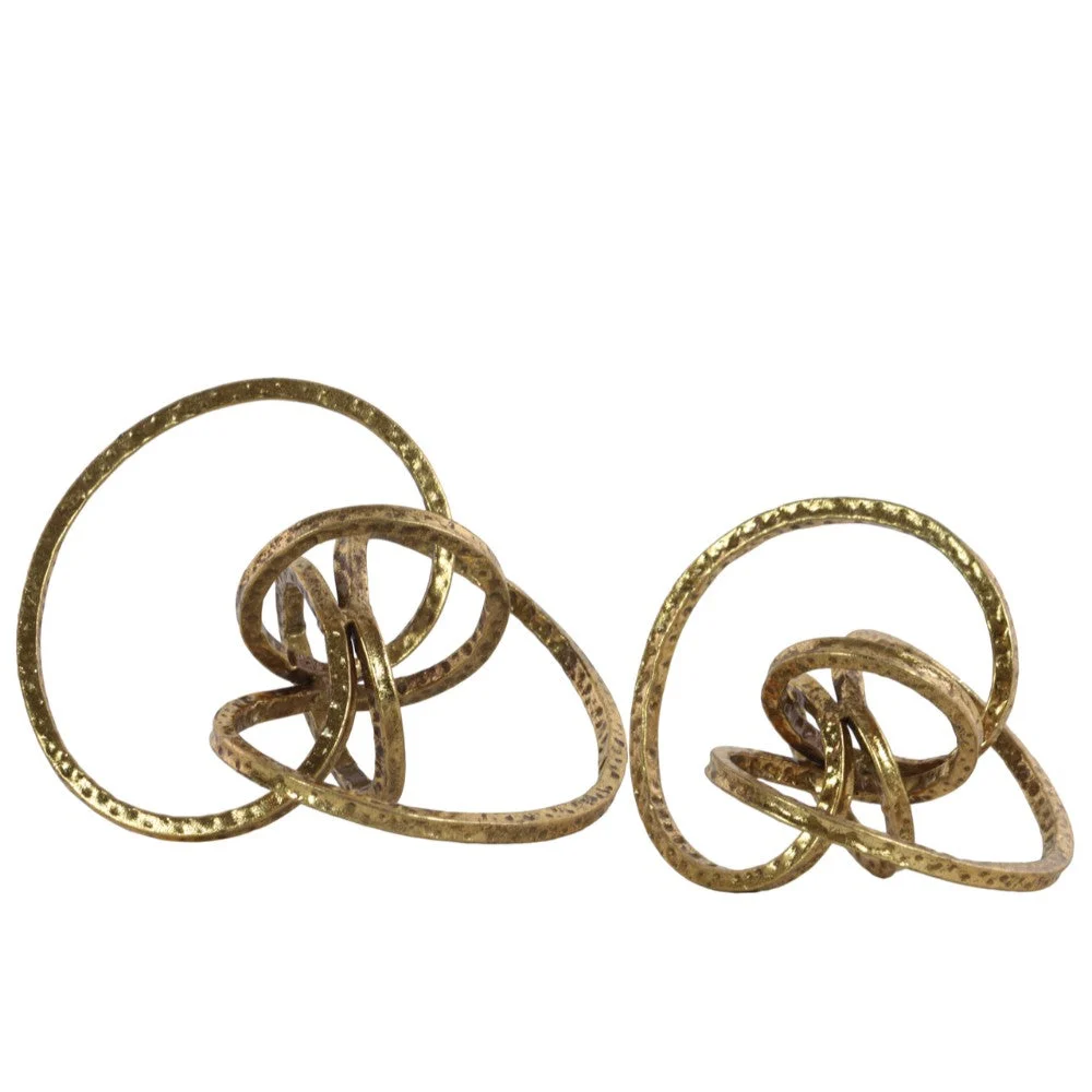Benzara Metal Curl Abstract Tabletop Sculpture, Gold, Set of 2