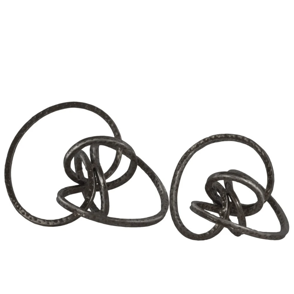 Benzara Metal Curl Abstract Tabletop Sculpture, GunMetal Gray, Set of 2
