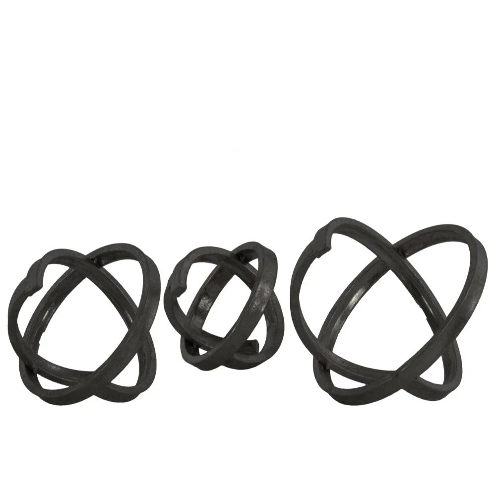Benzara Metal Round Abstract Sculpture, GunMetal Gray, Set of 3