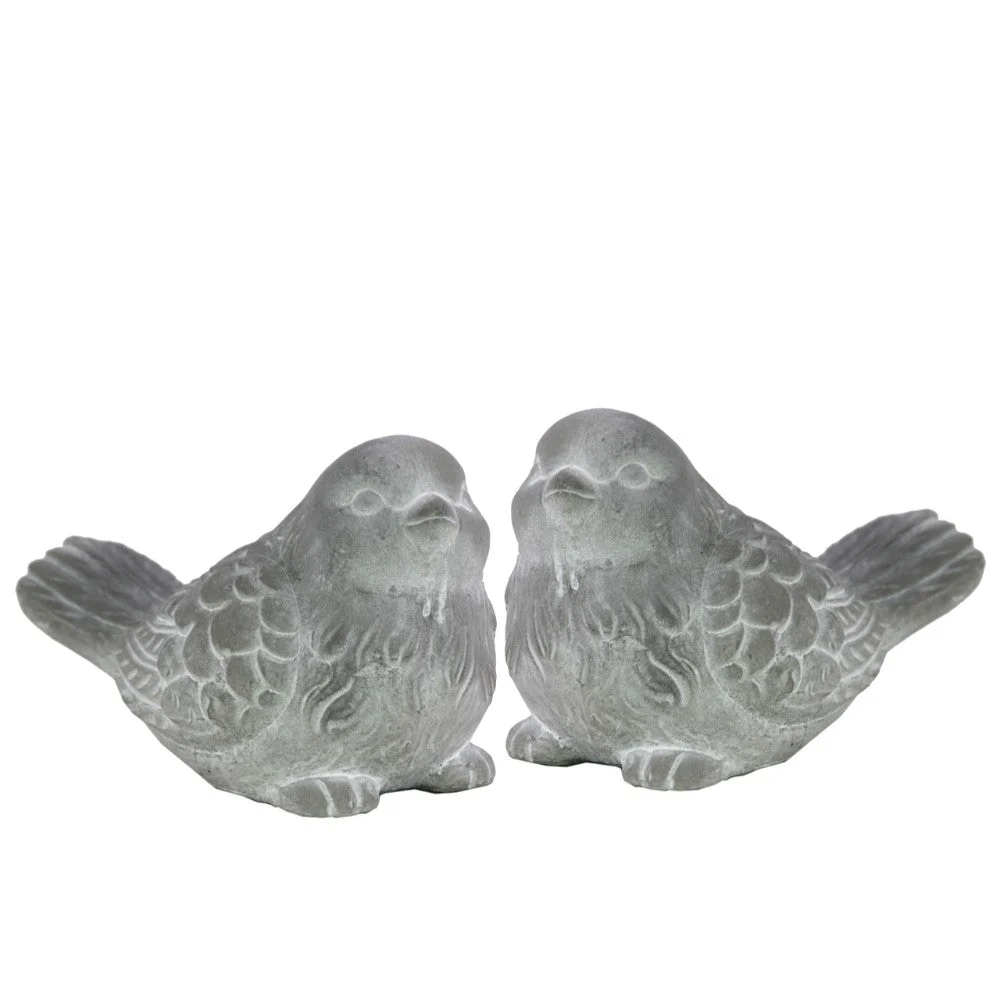 Benzara BM179410 Cemented Designer Bird Figurine, Washed White, Set of 2