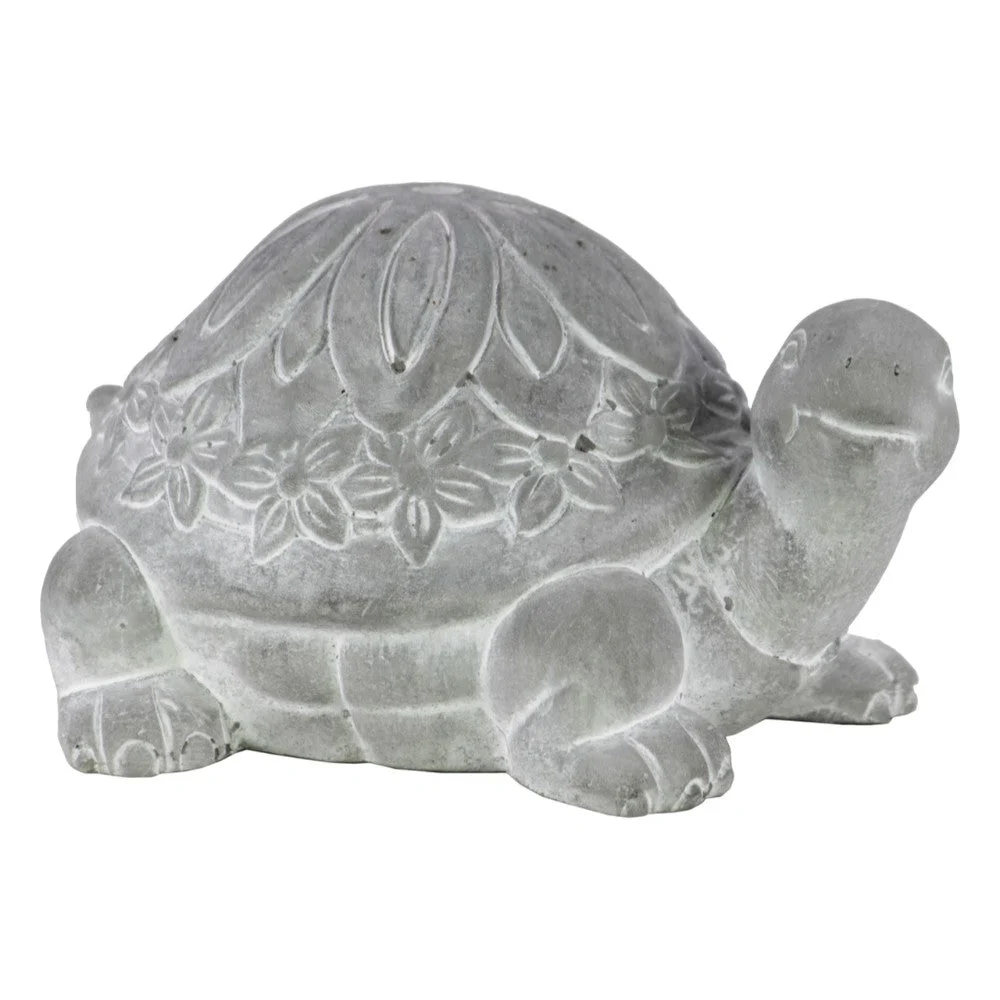 Benzara Cemented Turtle Figurine, Washed White