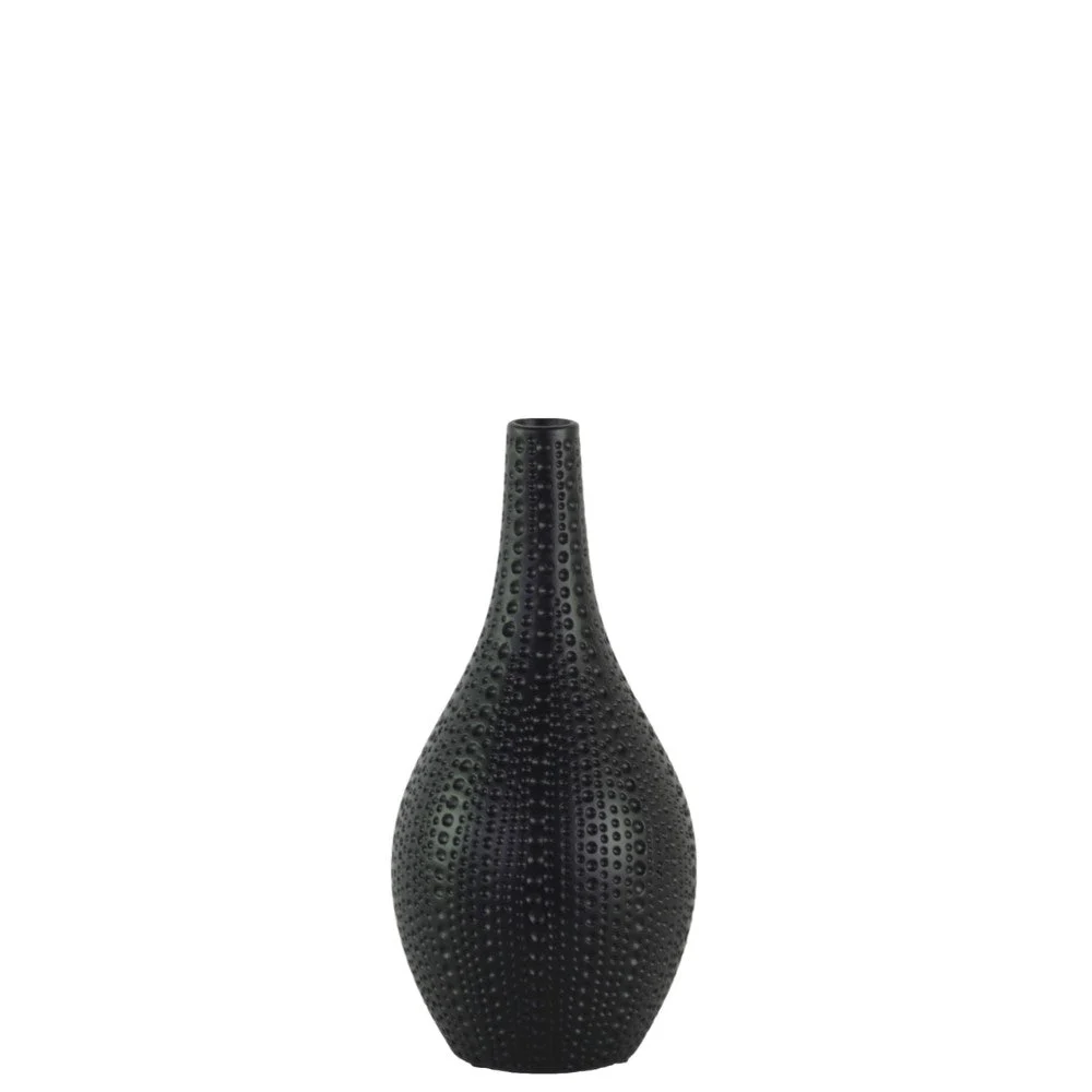 Benzara Ceramic Bellied Vase with Dimpled Pattern, Small, Black
