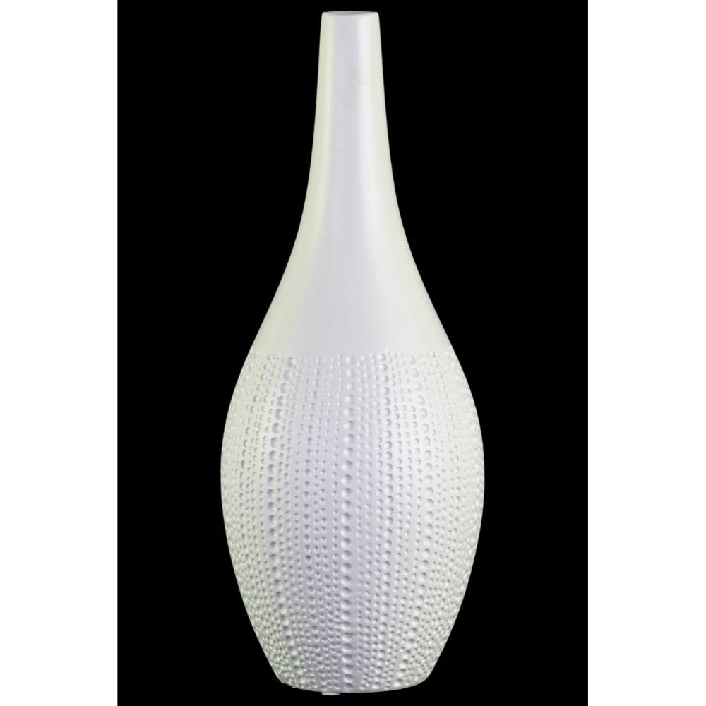 Benzara Ceramic Bellied Vase with Smooth Banded Top Rim, Large, White
