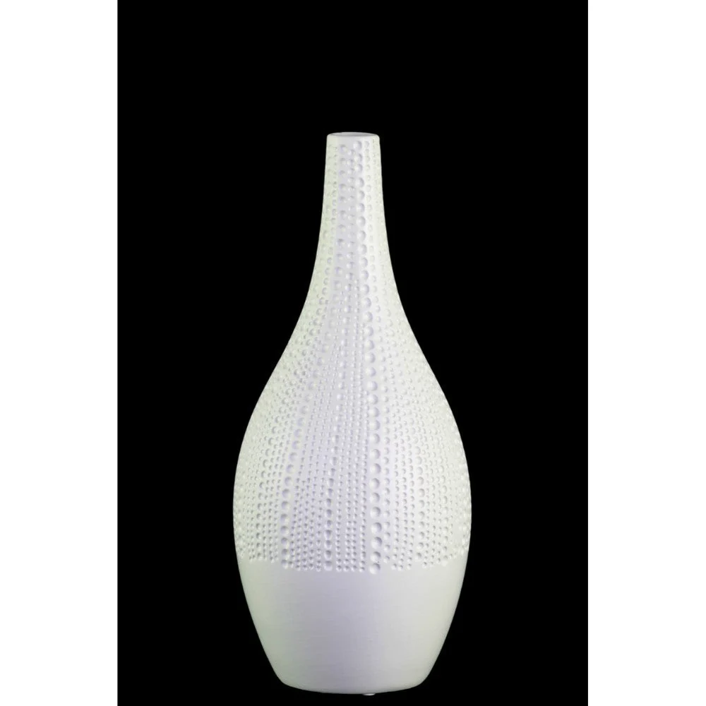 Benzara Ceramic Bellied Vase with Dimpled Pattern, Medium, White