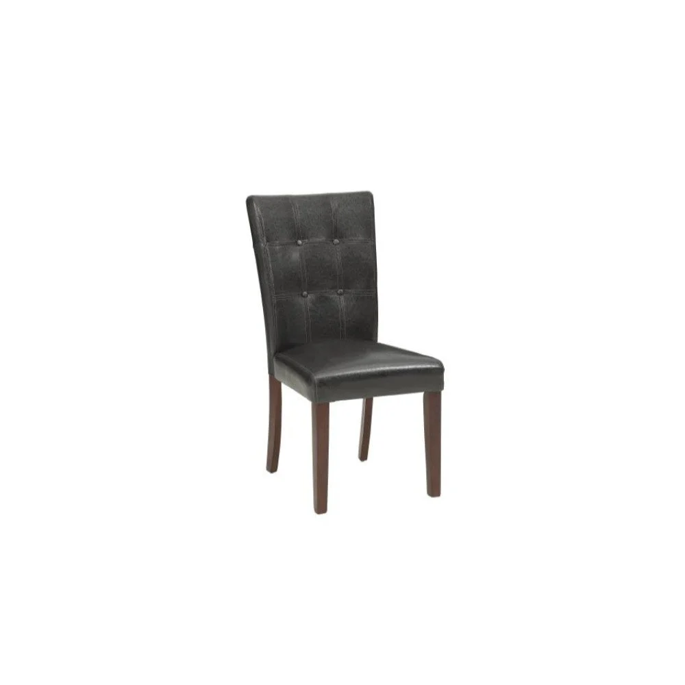 Benzara Leatherette Upholstered Wooden Side Chai, Espresso and Cherry Brown, Set of 2