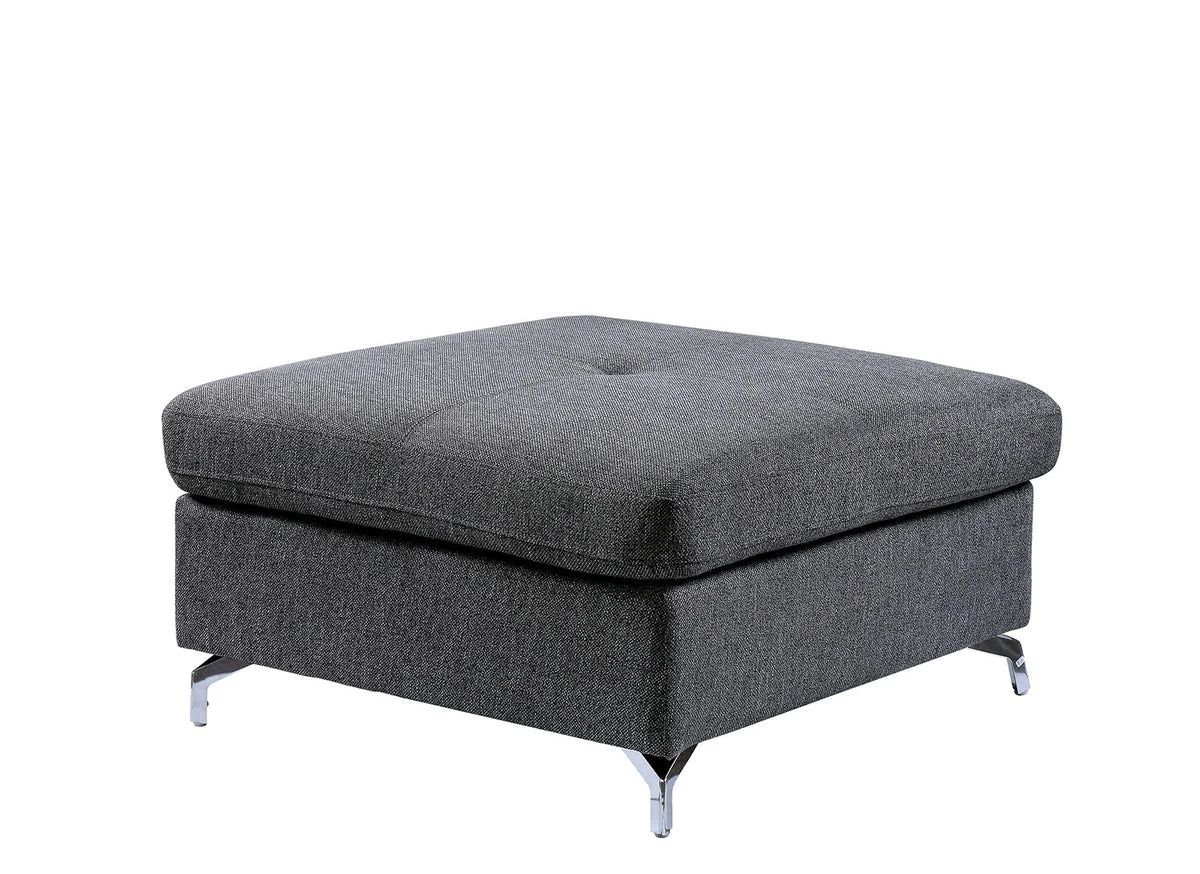 Benzara Contemporary Linen like Fabric Upholstered Ottoman with Metal Legs, Gray