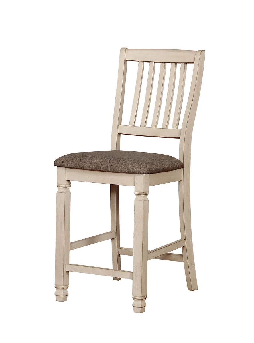 Benzara Transitional Style Solid Wood Side Chair with Fabric Upholstered Seat, White and Gray, Pack of 2