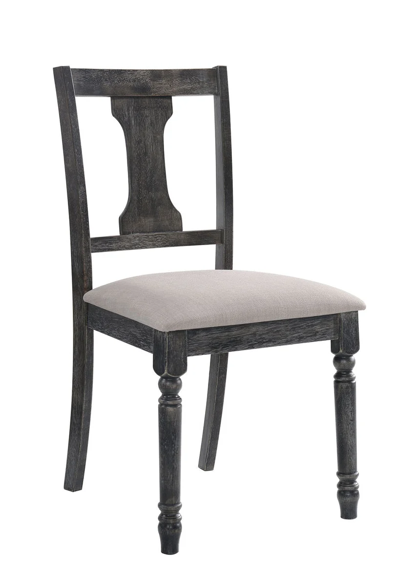 Benzara Solid Wood Side Chair with Fabric Upholstered Seat and Urn Backrest , Gray and Black, Pack of 2
