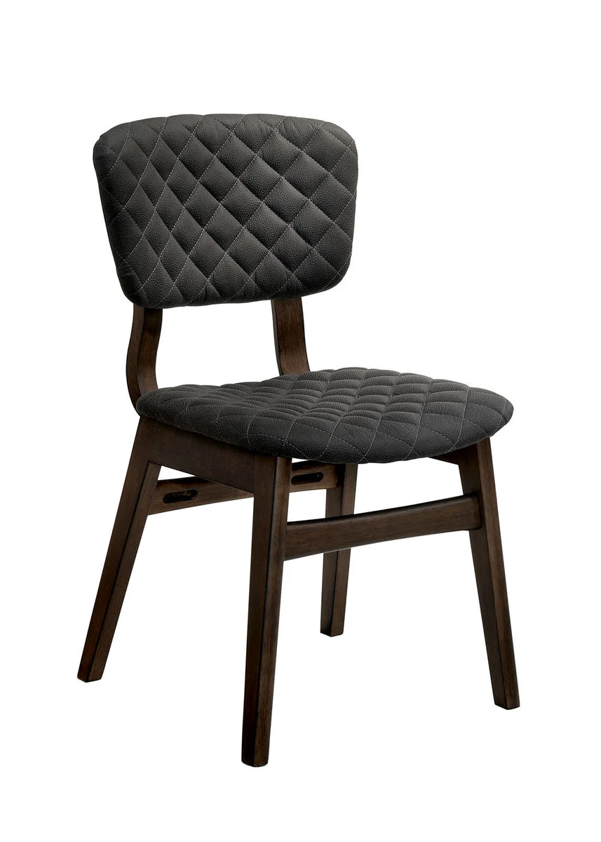 Benzara Fabric Seat Side Chair with Diamond Stitching, Set of 2, Gray and Brown