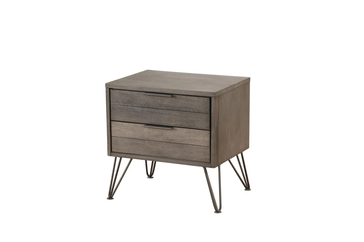 Benzara Contemporary Solid Wood Night Stand with Metal Hairpin Legs, Grey