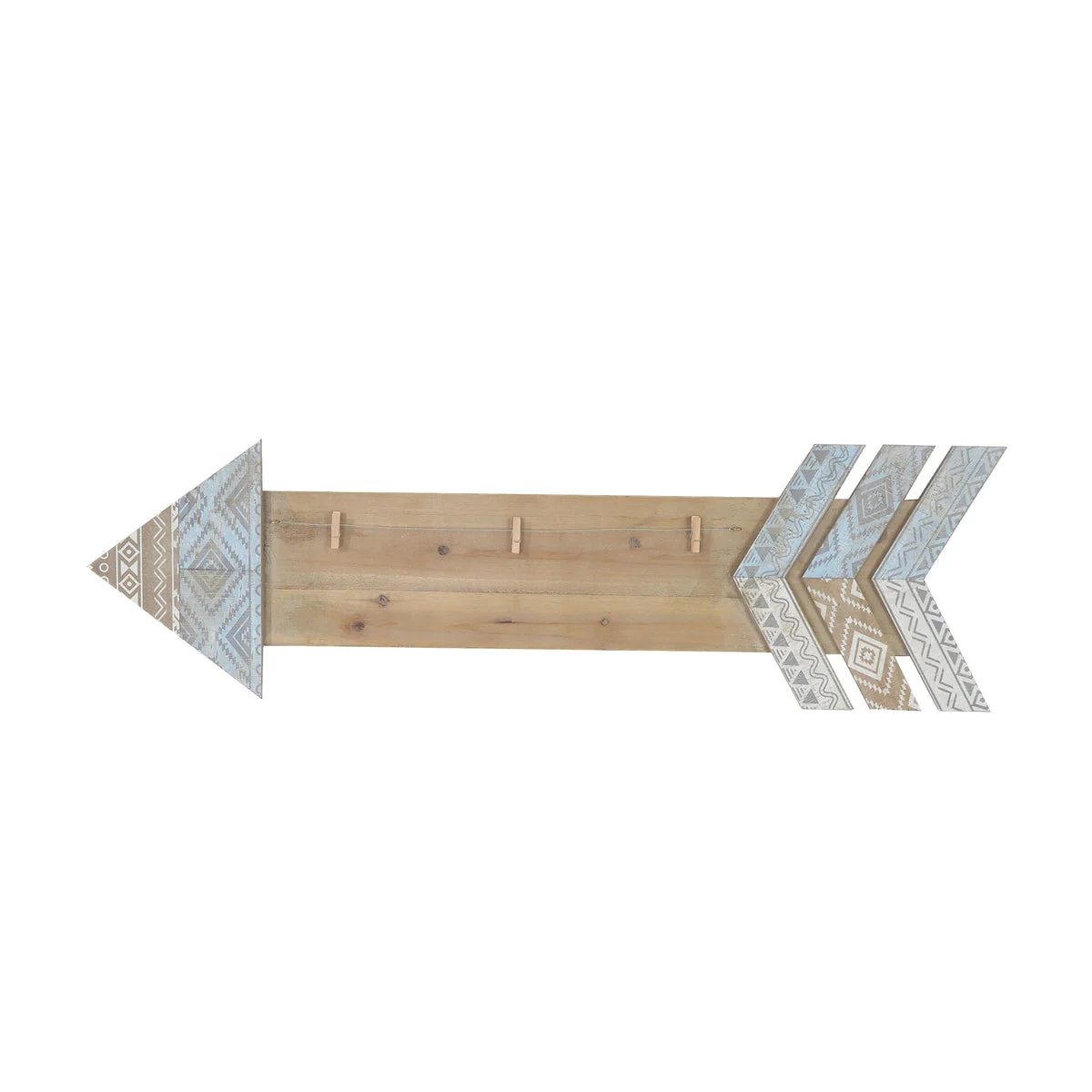 Benzara Decorative Fir Wood and Iron Arrow with Three Clips On Attached Wire, Brown and Gray