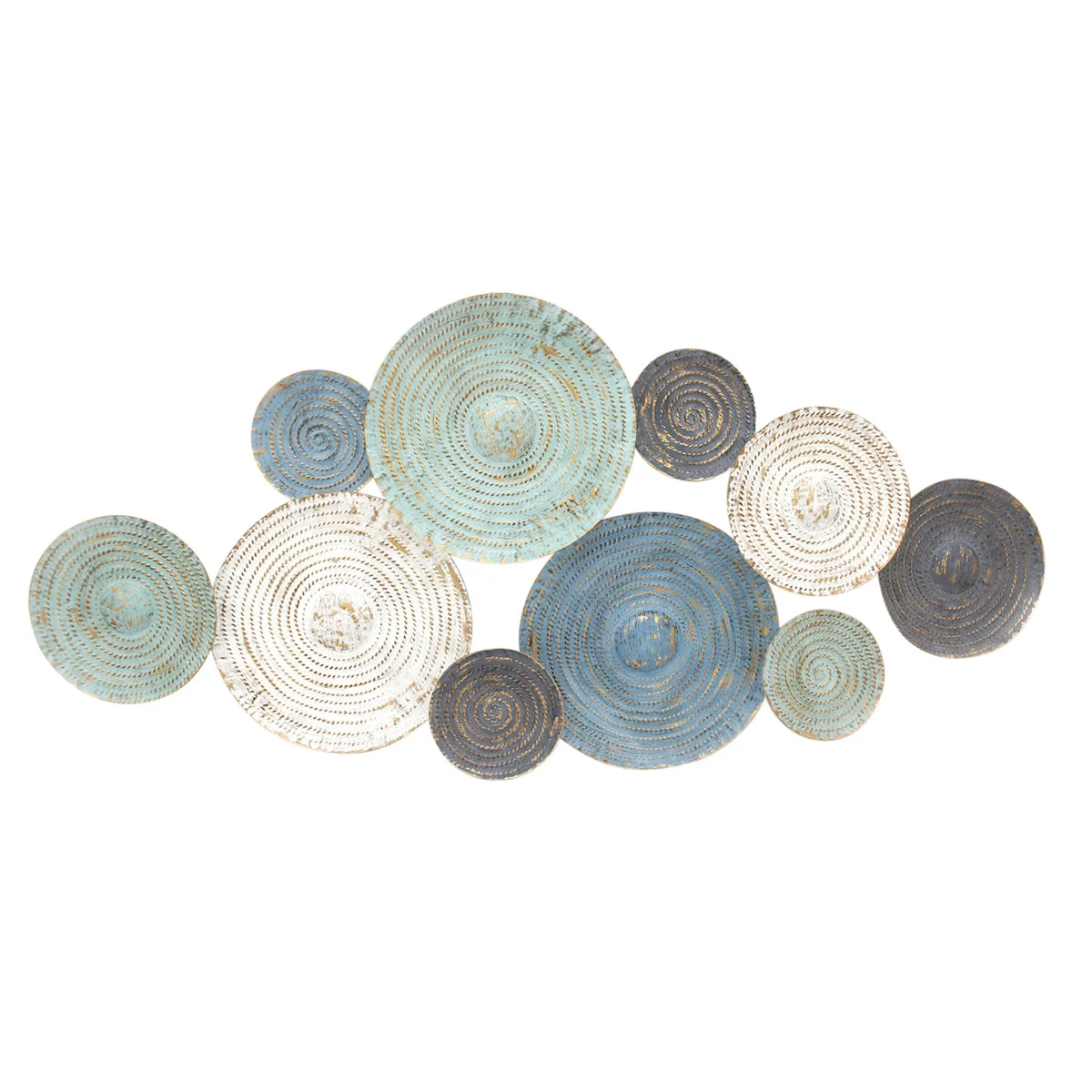 Benzara Geometrically Designed Engraved pattern Iron Circles Wall Sculpture, Multicolor