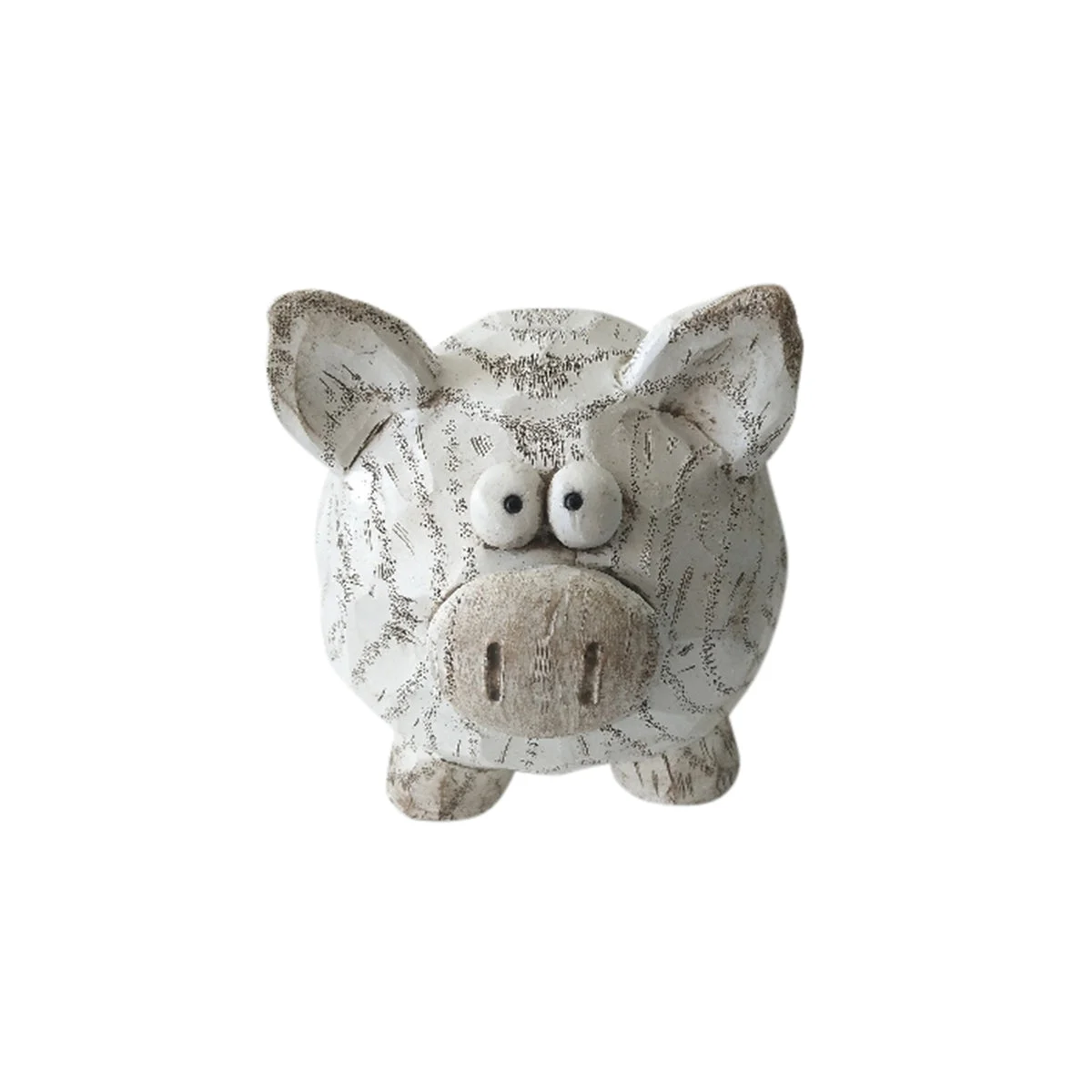Benzara Decorative Polyresin Pig Figurine with Textured Details, White and Brown