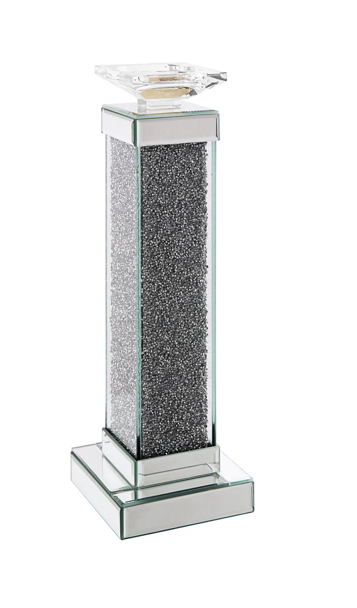 Benzara Mirror Candle Holder with Faux Crystal Accents, Large, , Silver