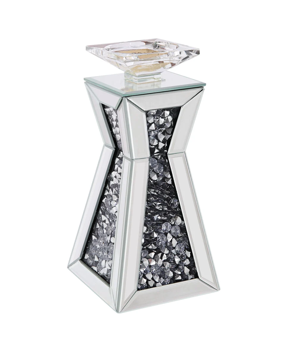 Benzara Hourglass Shape Candle Holder with Faux Crystals, Small, Silver