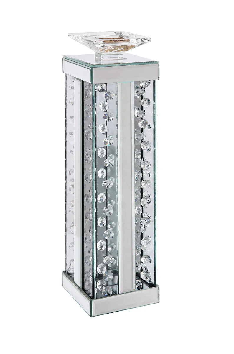 Benzara Wood and Glass Candle Holder with Faux Crystal Studs, Clear, , Large