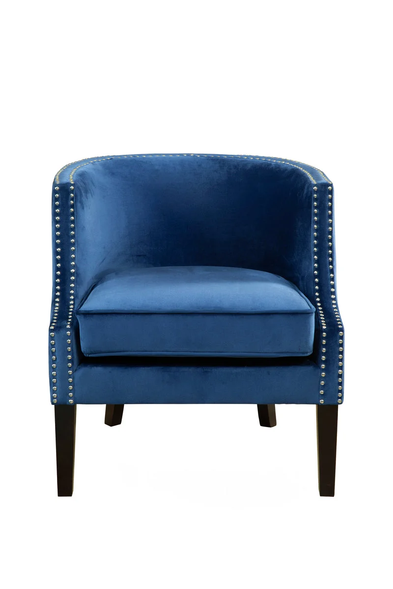 Benzara Fabric Upholstered Wooden Accent Chair with Nail Head Trims, Blue and Black