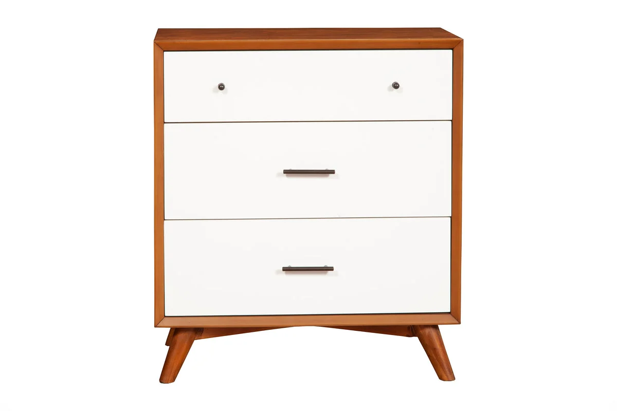 Benzara Modern Style Wooden Chest with Three Drawers and Flared Legs, Brown and White