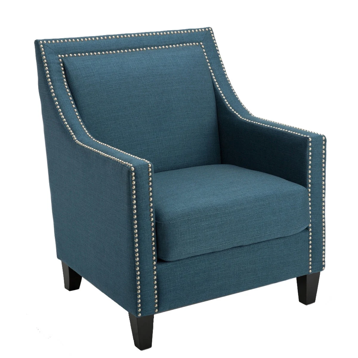 Benzara Polyester Upholstered Wooden Arm Chair with Nailhead Trim Detail, Blue And Black