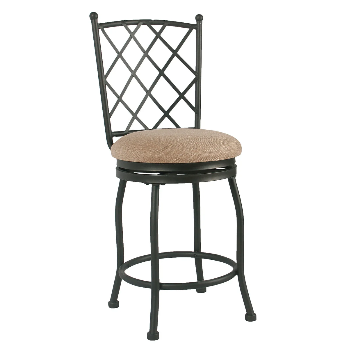 Benzara Metal Framed Counter Stool with Fabric Upholstered seat and Designer Back, Beige and Black