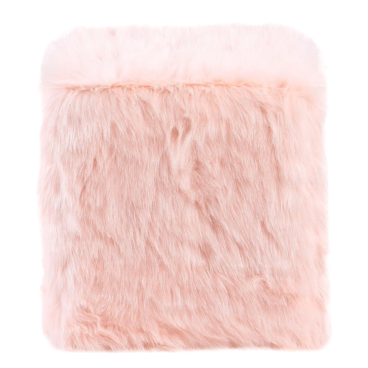 Benzara Faux Fur Upholstered Wooden Ottoman in Cube Shape, Pink