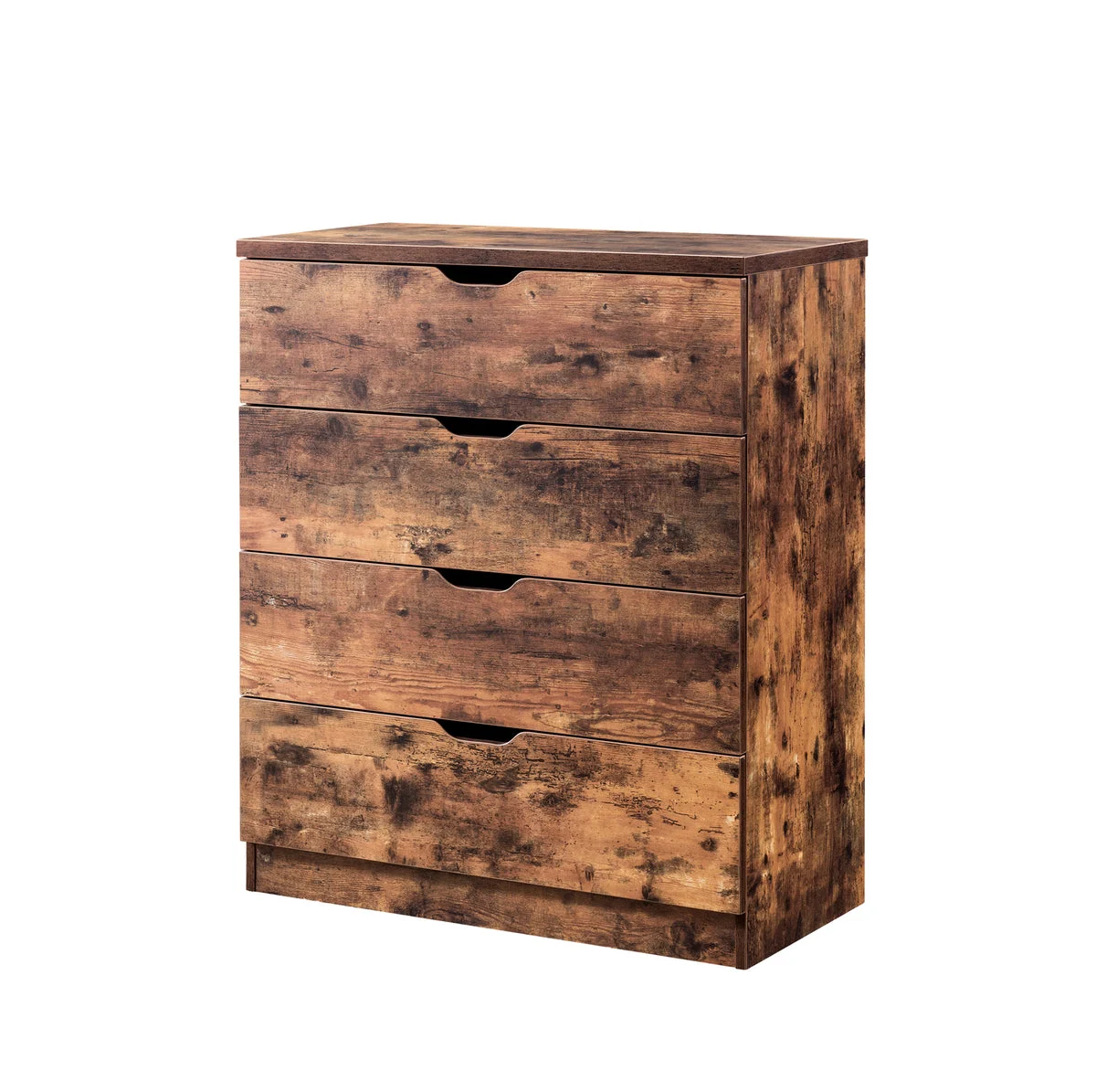 Benzara Rustic Style Four Drawers Wooden Utility Chest with Cutout Handles, Brown