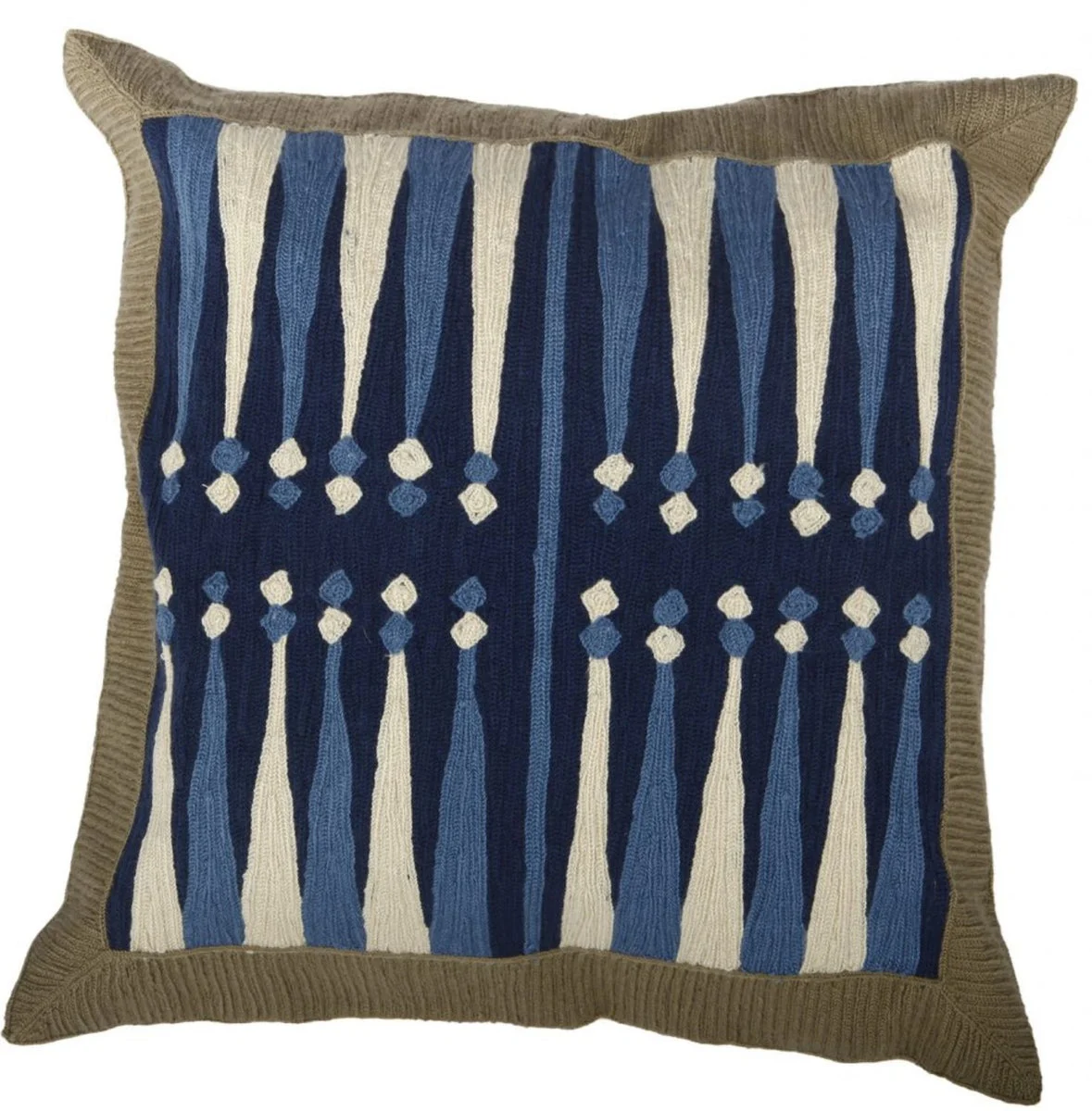 Benzara Fabric Accent Pillow with Embroidered Design, Cream