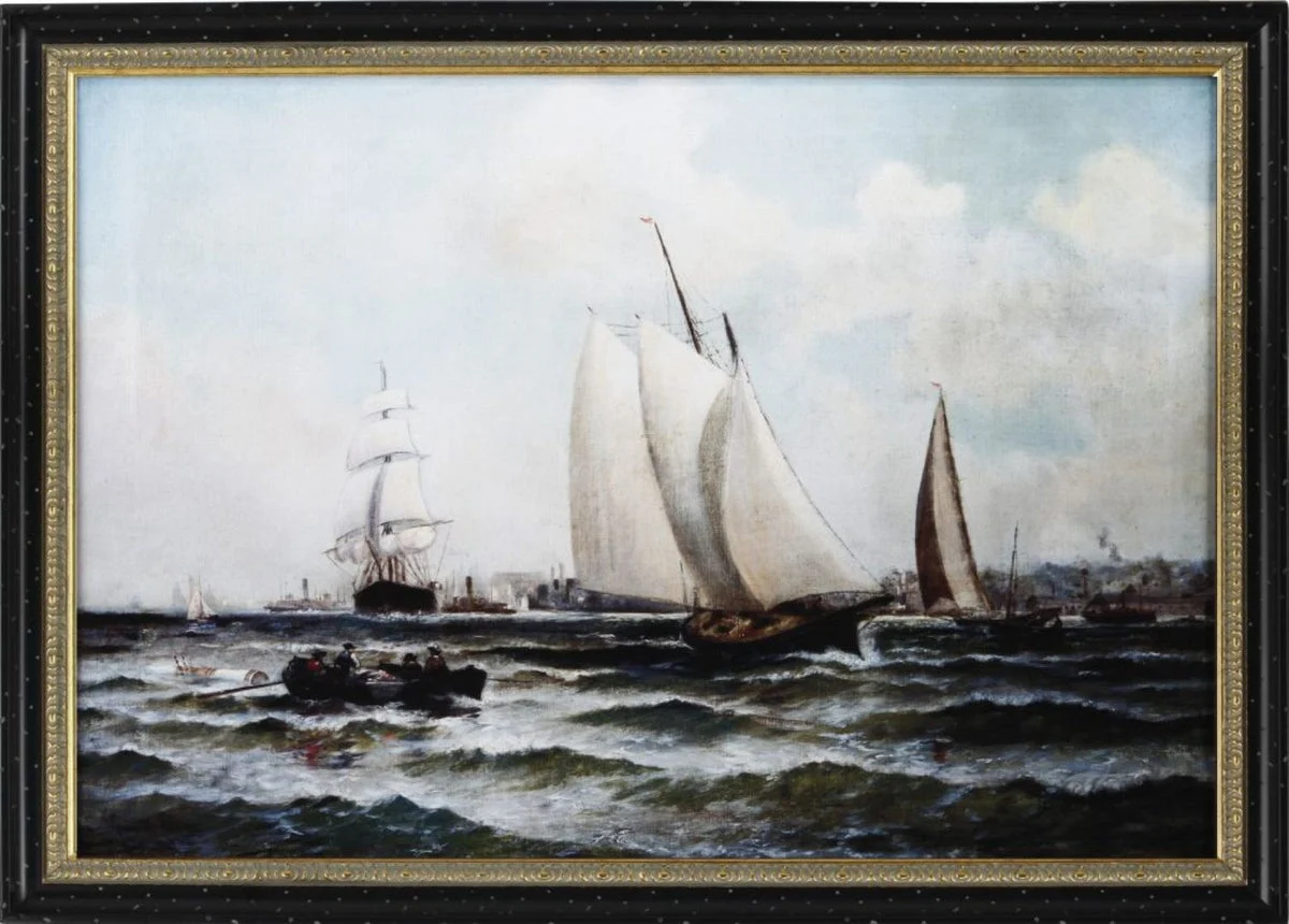 Benzara Old Style Digital New York Harbor Wall Art with Wooden Framing, Multicolor
