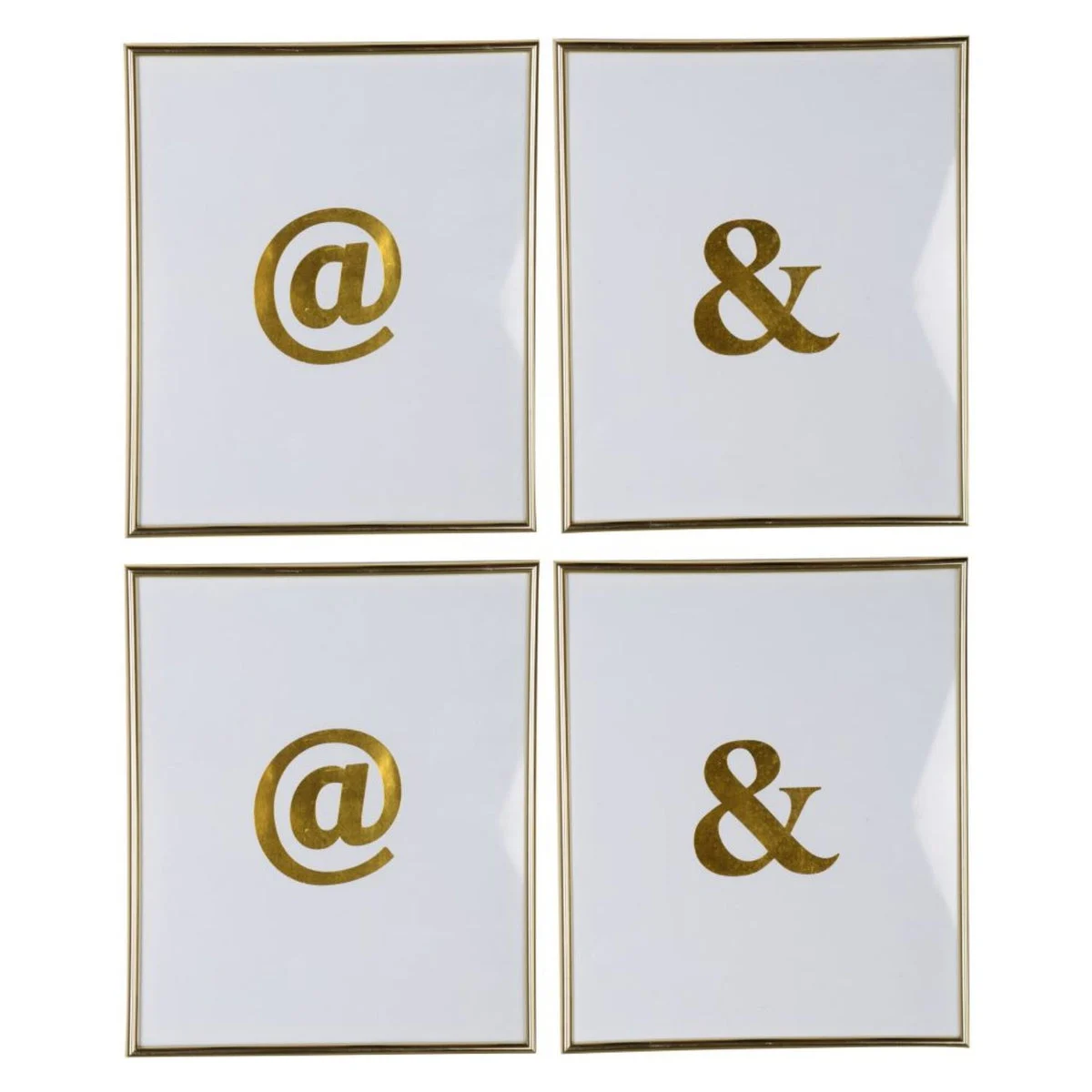 Benzara Decorative & Graphic Wall Art in Plastic Frame, Large, Set of 4, White and Gold