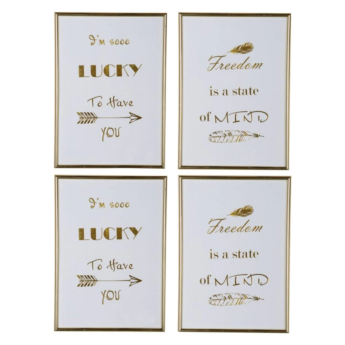 Benzara Modern Mindful Sayings Wall Art in Plastic Frame, Small, Set of 4, White and Gold