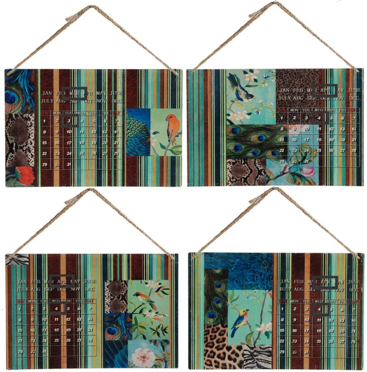 Benzara 4 Piece Nature Inspired Calendar Wall Decor Set in Metal, Set of 4, Multicolor