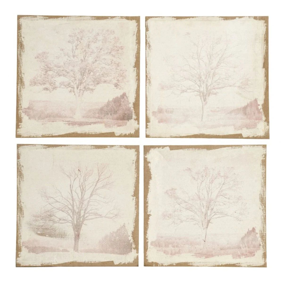 Benzara Classic 4 Piece Danica Arboreal Print Wooden Wall Decor Set, Cream and Beige