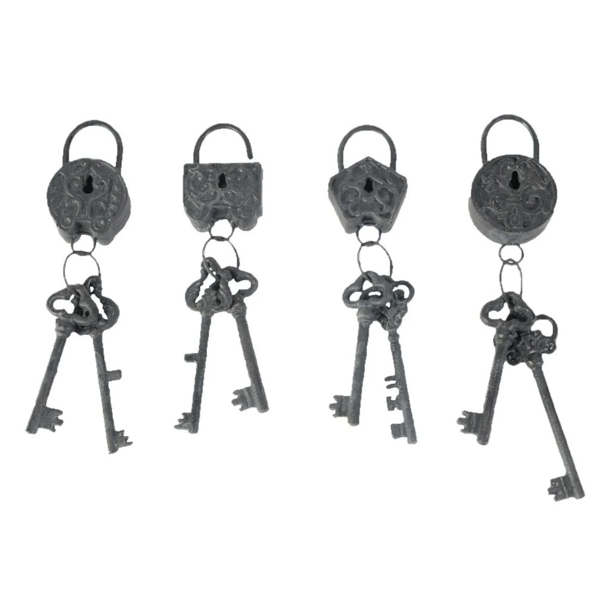 Benzara Decorative 4 Piece Lock and Key Set Wall Accent, Antique Silver