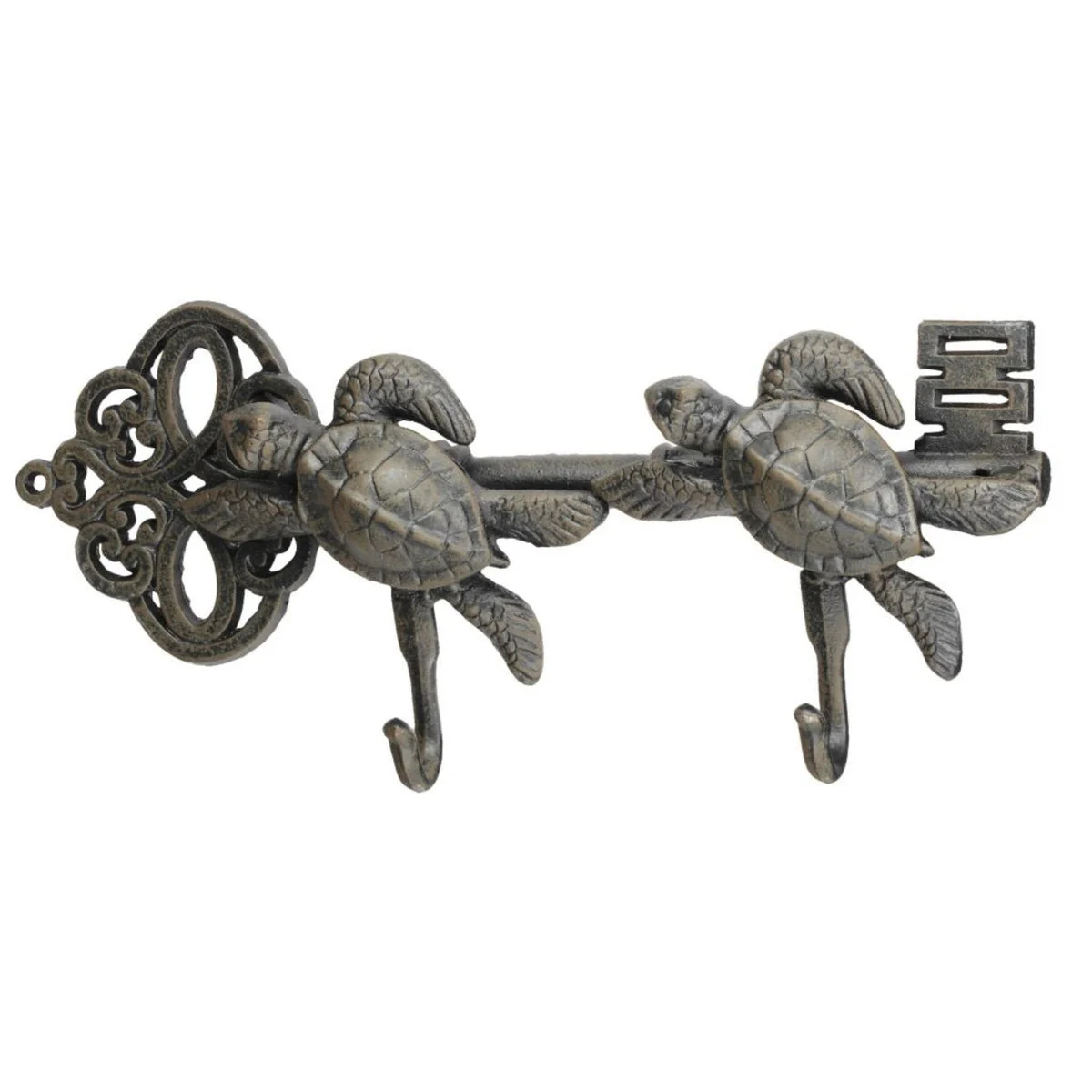 Benzara Decorative Sea Turtles Iron Wall Hook on Antique Key, Gray