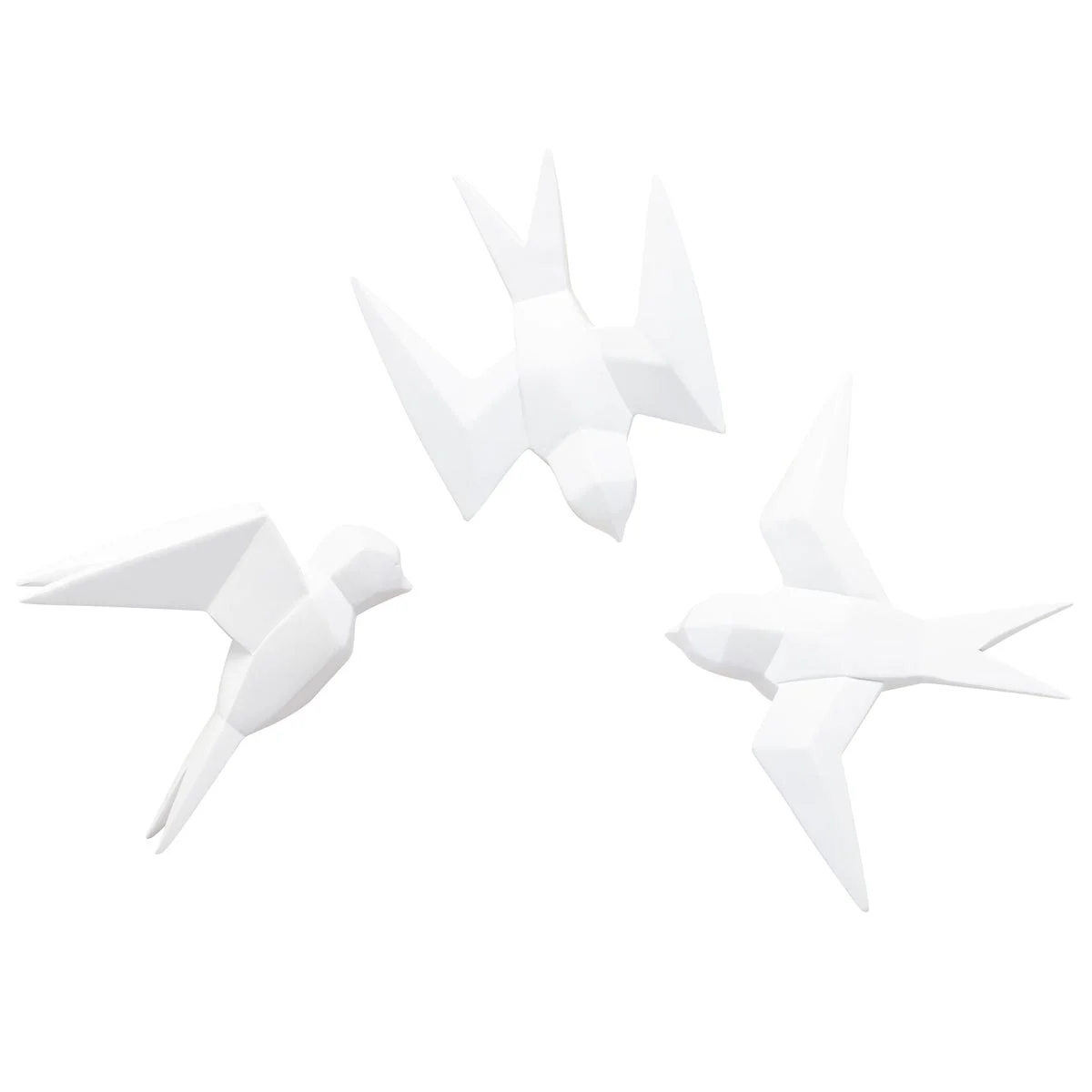 Benzara Resin Decorative Sculptures in Origami Bird Shape, Set of 3, White