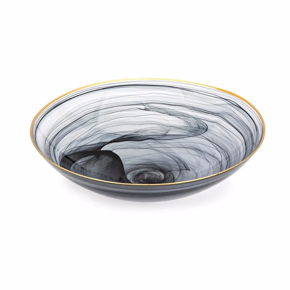 Benzara Decorative Glass Charger Plate with Rim Opening, Black and Gold