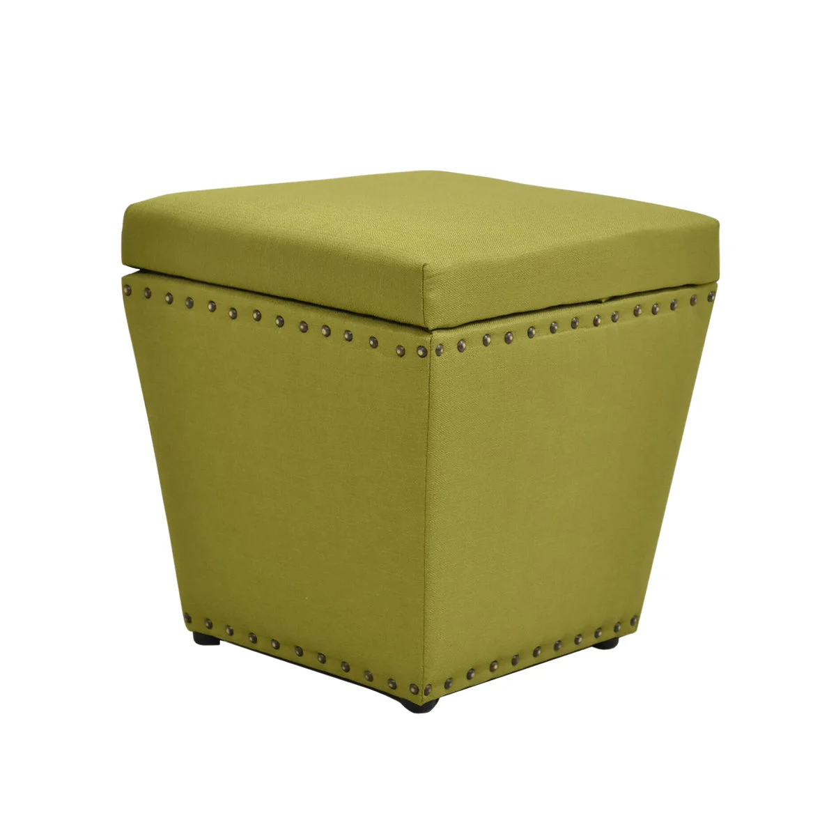Benzara Fabric Upholstered Wooden Ottoman with Nail head Trim Tapered Bottom, Green